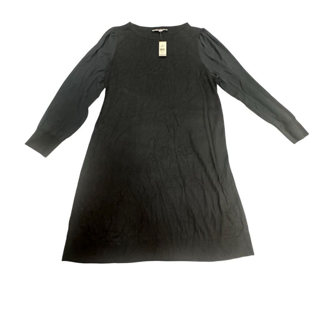 NWT LOFT Women's XXLP Black A-Line Knee Length Dress Long Puff Sleeve